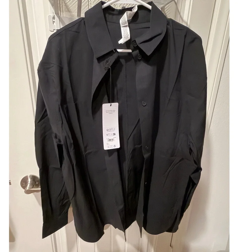 Alo Yoga Cotton Real Deal Button Up Long Sleeve Shirt Black Size M NWT